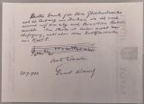 KRENEK, Ernst [1900-1991]: Eigenhändiges Billet mit Datum und Unterschrift sowie einer Notenzeile im Text. (Berlin, Savoy Hotel), 20.9.1980.. Quer-Oktav. 3/4 Seite. 
