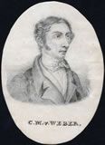 WEBER, Carl Maria von. - Brustbild nach rechts. Bleistiftzeichnung von DIEFFENBACHER. 1830. 18 x 13 cm. Auf Karton montiert. 