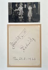 LEHAR, Franz [1870-1948]: Eigenhändiges Albumblatt mit Datum und Unterschrift und Fotografie. - Autograph album leaf with date and signature and photograph. Wien,, 29. II. 1936.. Quarto 16,7 x 13,2 cm and Foto 8,5 x 13,3 cm, mounted on cardboard.   