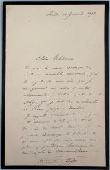 INDY, Vincent D' [1851-1931]: Eigenhändiger Brief in Französisch mit Datum und Unterschrift. - Autograph letter in French with date and signature. Lundi,, 10. Janvier 1898.. 1 page 18 x 11cm. Mit Trauerrand.   