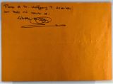 CADIZ, Estrella de Eigenhändige Widmung und Unterschrift auf der Rückseite einer farbig gedruckten Menükarte. - Autograph dedication and signature on the back of a color printed menu card. Jona, 1986. 21x14,5 cm 