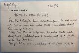 LEHAR, Franz [1870-1948]: Eigenhändige Briefkarte mit eingedrucktem Namen,  Mit Datum und Unterschrift. - Autograph letter card with imprinted name, date and signature. No place, 4.6.[1]913. Duodez 8,5 x 13,2 cm. 2 pages. 