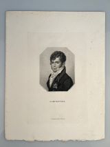 SPONTINI, Gaspare. - Portrait. Porträt. Brustbild nach links. (Oktogon). Kupferstich in Punktiermanier von Bollinger nach [A. P.] Vincent. Zwickau Gebr. Schumann [ca. 1825] 19 x 12,2 cm. Schöner kräftiger Abzug. 