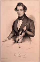 LANNER, Josef. - Portrait. Porträt, Halbfigur, Brustbild sitzend nach links mit Geige und Bogen. Lithographie. [Karlsruhe], Gutsch & Rupp 1843 22,3 x 14,3 cm. 