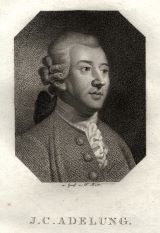 ADELUNG, Johann Christoph. - Portrait, Porträt, Brustbild nach rechts. (Oktagon). Kupferstich in Punktiermanier von F. Bolt nach Graff Zwickau, Gebr. Schumann [ca. 1820] 18,8 x 10,8 cm 