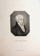 IFFLAND, August Wilhelm. - Portrait, Porträt, Brustbild nach rechts. (Oktagon). Kupferstich in Punktiermanier von E.Rauch nach [J. K.] Raabe Zwickau, Gebr. Schumann ca. 1820 17,2 x 11,5 cm. 